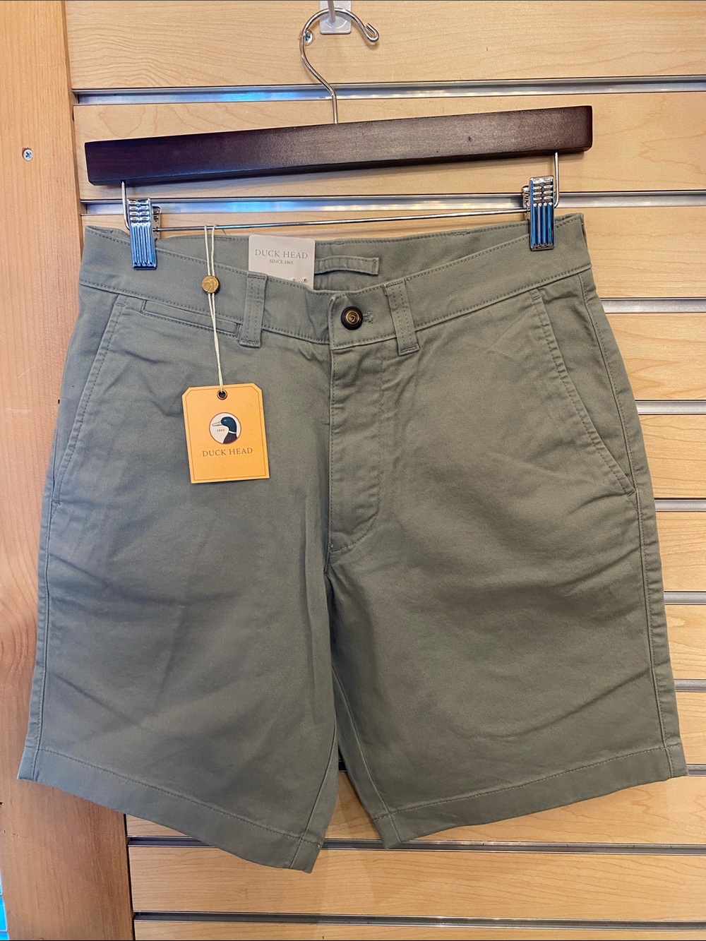 Duck Head Olive Men’s Flat Front Chino Shorts 9”